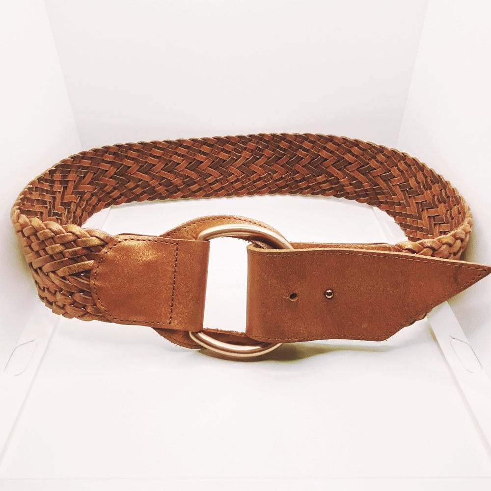 Linea Pelle Leather Braided Metallic Belt M